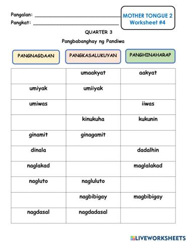 Mother Tongue Q3 - Aspekto ng Pandiwa
