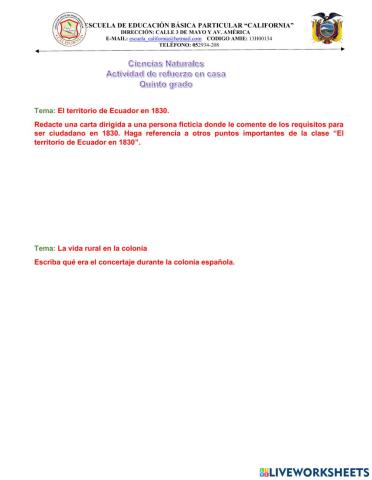 El territorio de Ecuador en 1830.