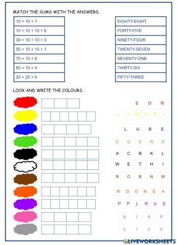 Colours and numbers 1 to 100