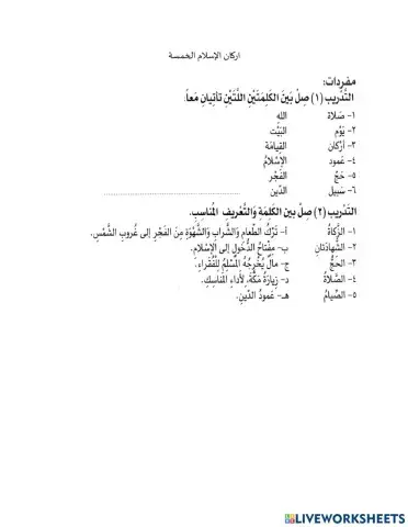 مفردات اركان الإسلام الخمسة