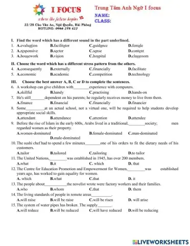 Lớp 9 unit 11 test 3