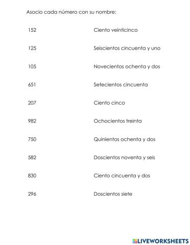Escritura de cantidades hasta el 999