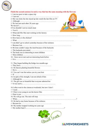 20 câu viết lại câu E6 (phần 3)