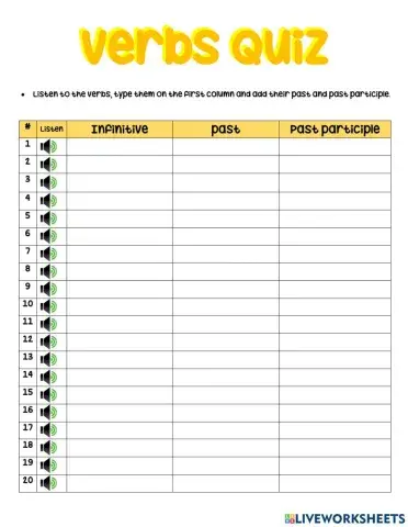 B1. Verbs in Past and Past Participle QUIZ 3