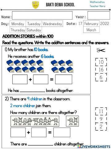 Addition Stories within 100