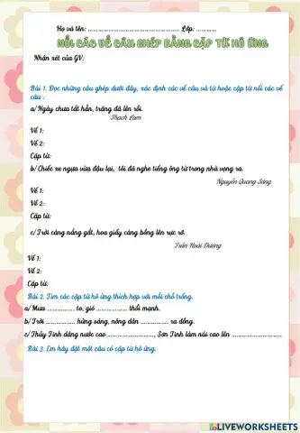 LTVC 5 - Nối các vế câu ghép bằng cặp từ hô ứng