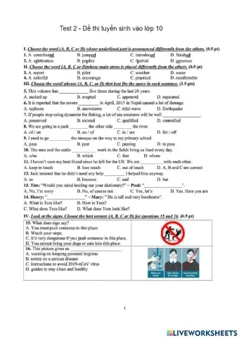De du doan lop 10 - test 2 - grade 9