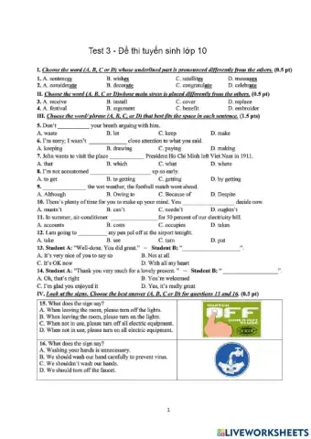 De du doan thi vao lop 10 - Test 2 - grade 9