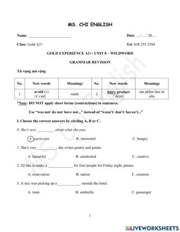 23.03.22- Gold A2+- U8 Grammar Revision