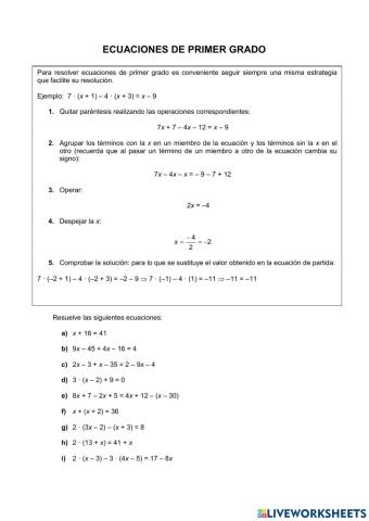 Ecuaciones de primer grado