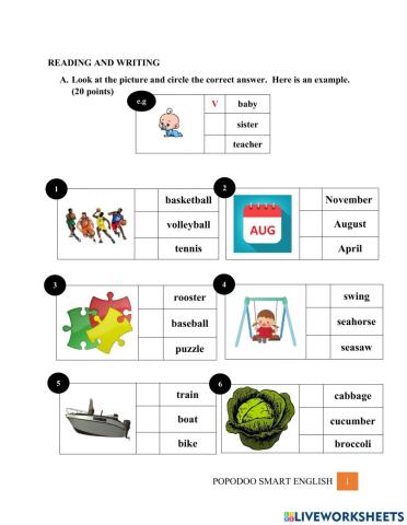 Readin + Writing Test - Level A