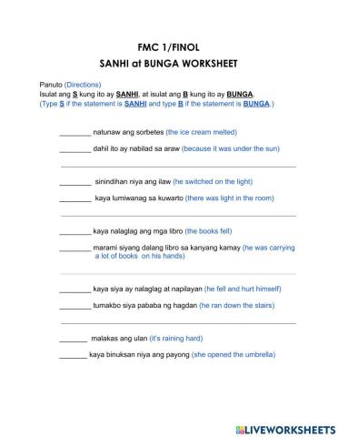 Fmc-finol sanhi at bunga worksheet 2