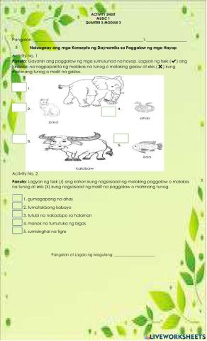 Naiuugnay ang mga Konsepto ng Daynamiks sa Paggalaw ng mga Hayop