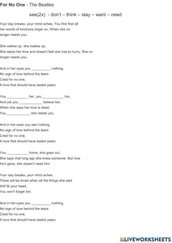 For No One - Beatles (Present Simple-You)