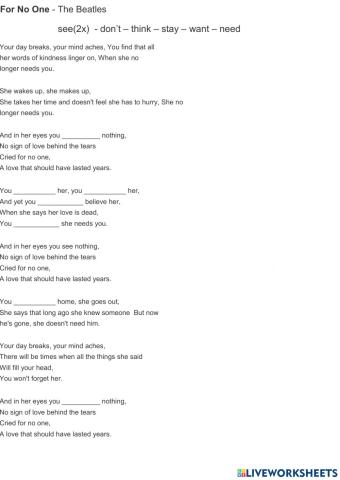 For No One - Beatles (Present Simple-You)