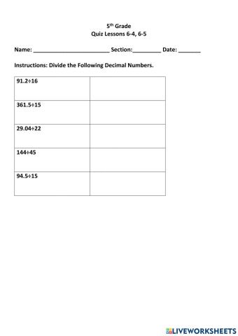 5th Quiz Lessons 6-4, 6-5