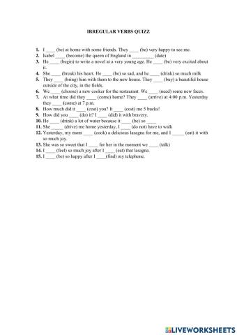 Irregular verbs quizz