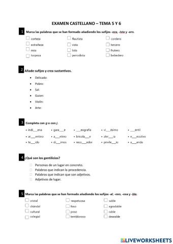 Examen tema 5 y 6 - Castellano