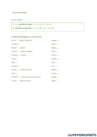 Lõppsilbi sulghäälik (-k, -p, -t, -kk, -pp või -tt) Kordamine 9. kl lõpueksamiks