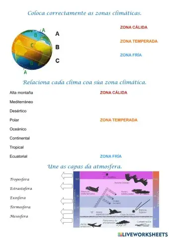 Climas e zonas climáticas e capas da atmosfera.