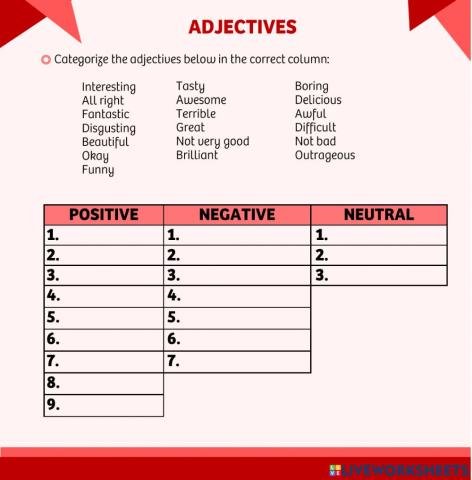 Adjectives (opinions)