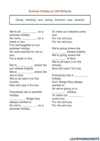 Present continuous song worksheet