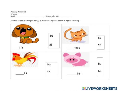 Palauan consonant-vowel blend
