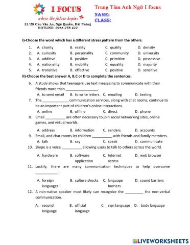 Lớp 8 Unit 10 test 1