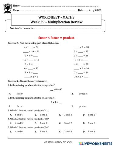Class 2S1 - Week 29 - Multiplication review