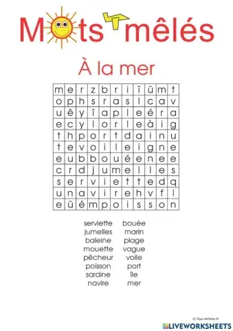 Mots mêlés-Vacances a la mer