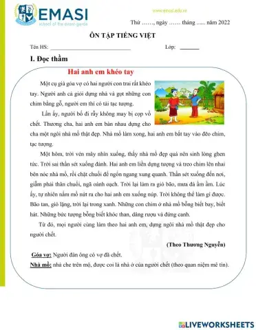 Ôn tiếng việt giữa học kì 2 lớp 3