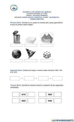 Evaluación matemáticas segundo primaria