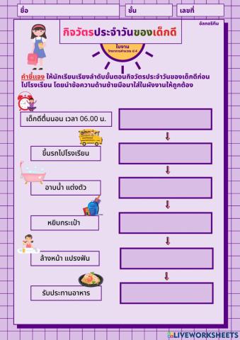 ใบกิจกรรมที่ 1 กิจวัตรประจำวันของเด็กดี