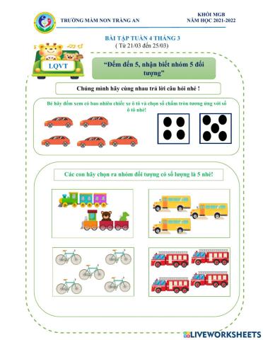 Đếm đến số 5, nhận biết nhóm đối tượng trong phạm vi 5