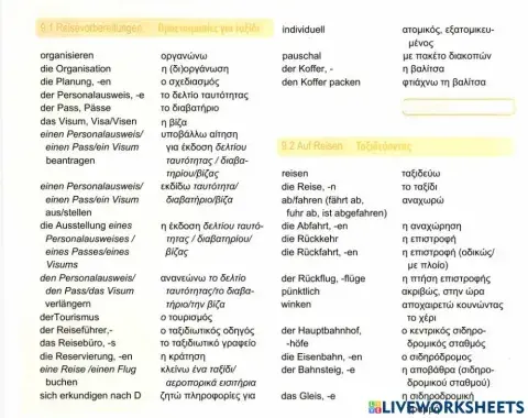 Reisen wortschatz