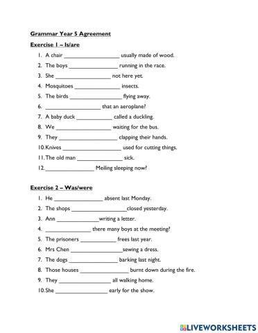 Grammar Year 5 - Agreement