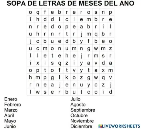 Sopa de letras meses del año