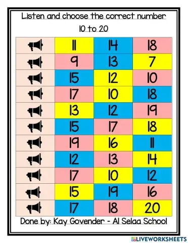 Identify numbers 10 to 20