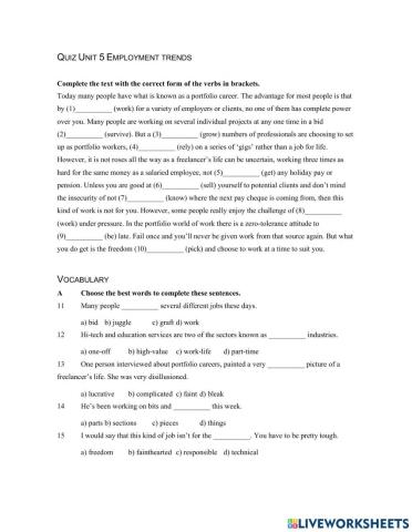 Quiz Unit 5 Employment trends