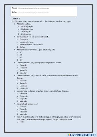 Atmosfer Latihan 1