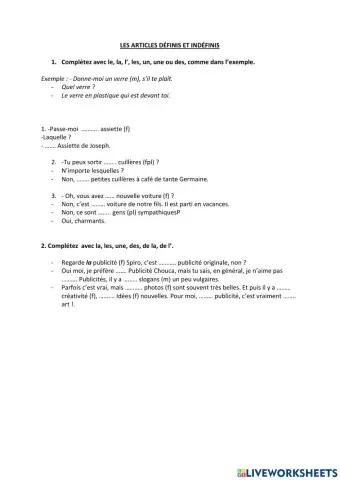 Les articles définis et indéfinis