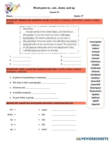 Word parts in-, out-, down- and up-