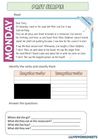 Past simple comprehension text