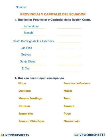 Provincias y capitales del ecuador