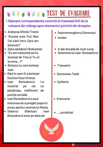 Evaluare-cls a VI-a-  Botezul Domnului și Iisus Hristos- Învățătorul