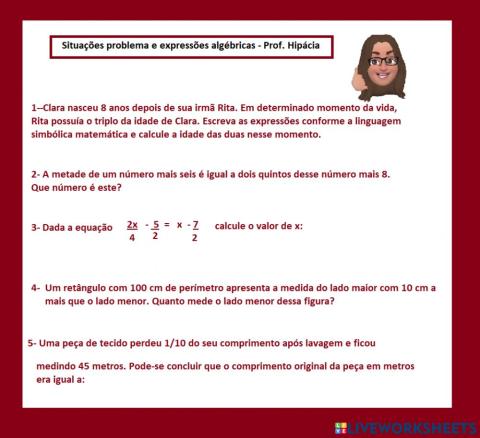 Situações problema e equações algébricas com frações
