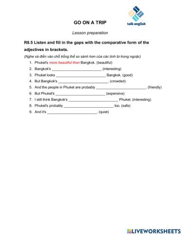 GO ON A TRIP Lesson preparation