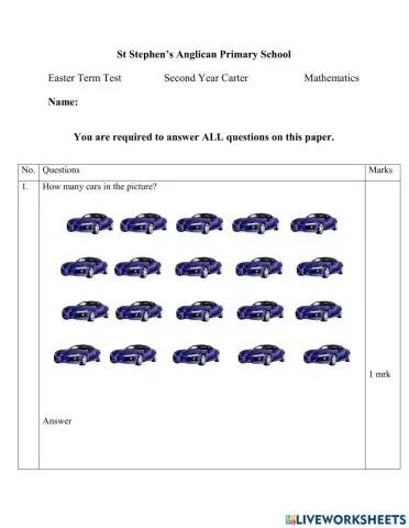 Mathematics Easter Term Test A