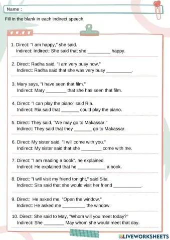 Task of direct and indirect speech