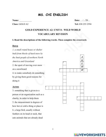 21.03.22- Gold A2- U8 Vocab Revision